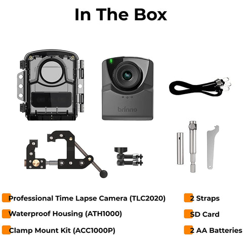 Brinno TLC2020C Time Lapse Camera Waterproof Housing & Mounting Clamp Bundle